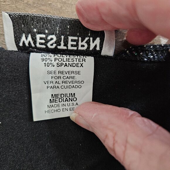 Western Connection Twofer Top Womens Medium Black Silver Metallic Festive Bling - Picture 10 of 14